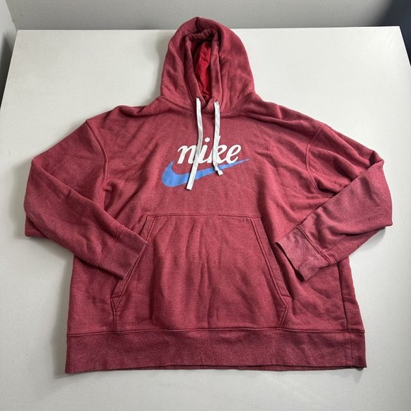 Nike Sportswear Pullover Hoodie Sweatshirt Red Mens Size 2XL Fleece CV8977-687 - Picture 1 of 8